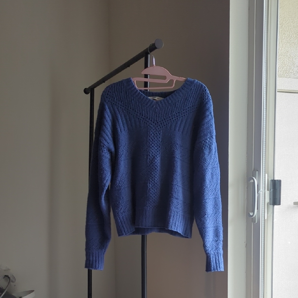 Joie Calvaire Wool Blend Sweater V Neck Textured Knit Periwinkle Blue